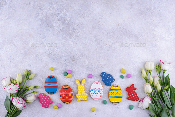 Easter cookies in shape of eggs and bunny - Stock Photo - Images