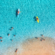 Aerial view of kayaks, swimming people in blue sea, sandy beach - PhotoDune Item for Sale