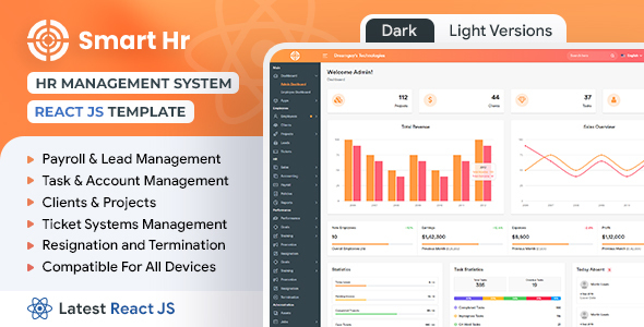 SmartHR - React 18+ & Html HRMS, Payroll, CRM and HR Project Management Admin Dashboard Template