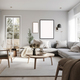 Beautiful cozy beige scandinavian living room with wooden furniture. Generative AI - PhotoDune Item for Sale