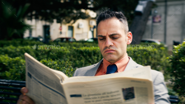 Business Man Read Newspaper Outdoor