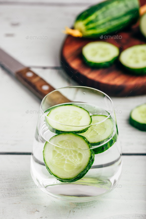 Detox water with sliced cucumber - Stock Photo - Images