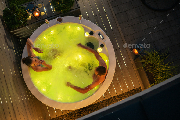 Hot Tub Late Evening Dating - Stock Photo - Images