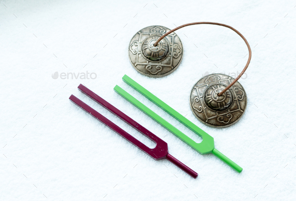 tibetan bells and tuning forks - Stock Photo - Images