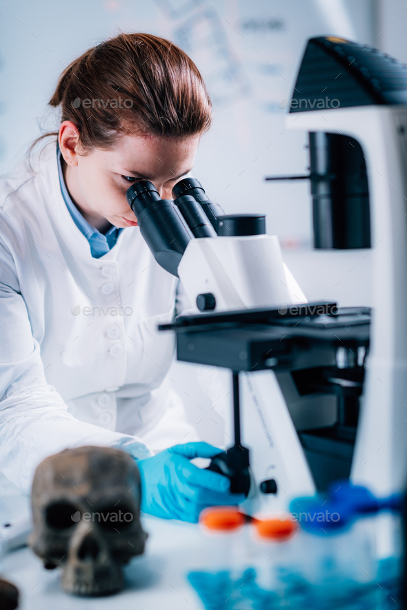 Ancient DNA Scientist Working in Bio Archaeology Lab - Stock Photo - Images
