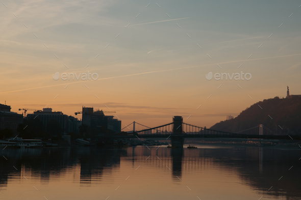 Chain Bridge in magic sunrise, Budapest, Hungary. - Stock Photo - Images