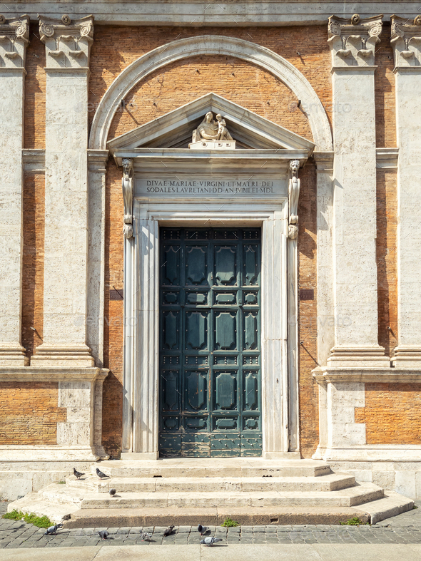  Vintage door with beautiful design in Rome - Stock Photo - Images