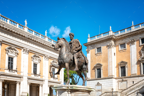 Statue of Marcus Aurelius at Piazza del Campidoglio - Stock Photo - Images