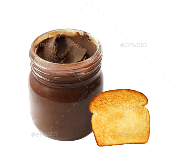 jar of chocolate cream isolated on white background - Stock Photo - Images