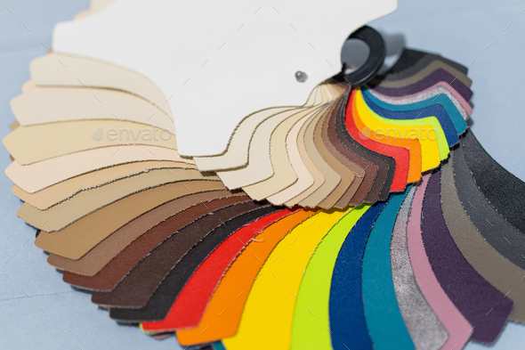 Catalog of multicolored imitation leather from matting fabric texture background - Stock Photo - Images