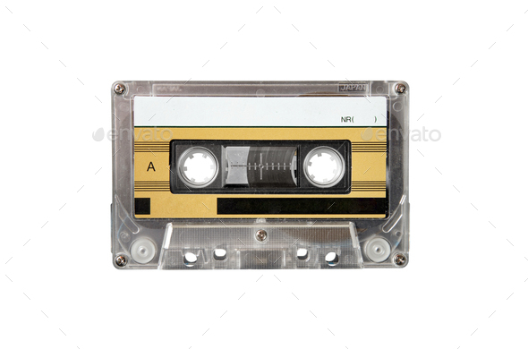 Real vintage audio tape cassette isolated on white background - Stock Photo - Images