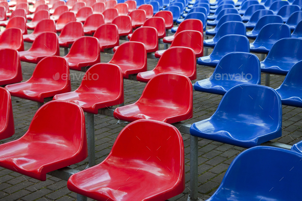 Red and blue stadium seats - Stock Photo - Images