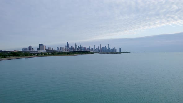 Arial Chicago Downtown City Skyline Over Lake alt