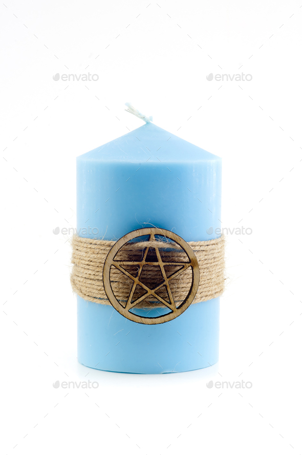 Candle tied with rope on white background - Stock Photo - Images