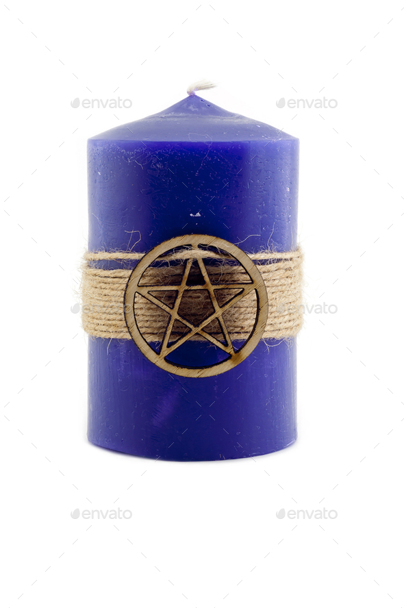 Candle tied with rope on white background - Stock Photo - Images
