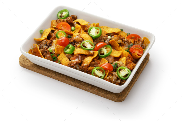 homemade frito pie in a casserole, southern food - Stock Photo - Images