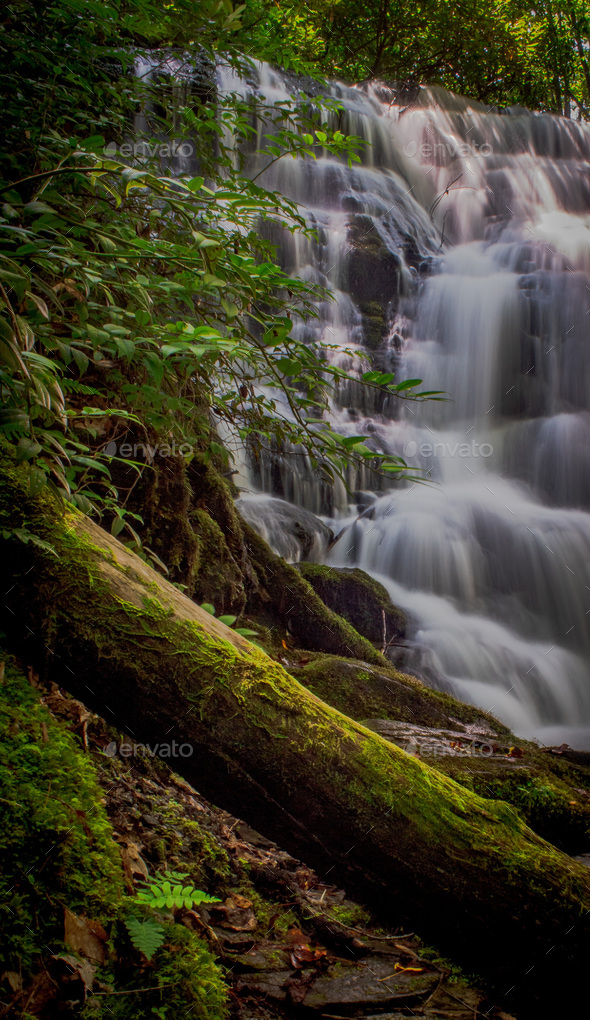 North Carolina waterfall in summer - Stock Photo - Images