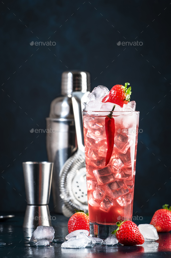 Oldboy alcoholic cocktail drink with vodka, grapefruit juice, strawberries, sugar - Stock Photo - Images