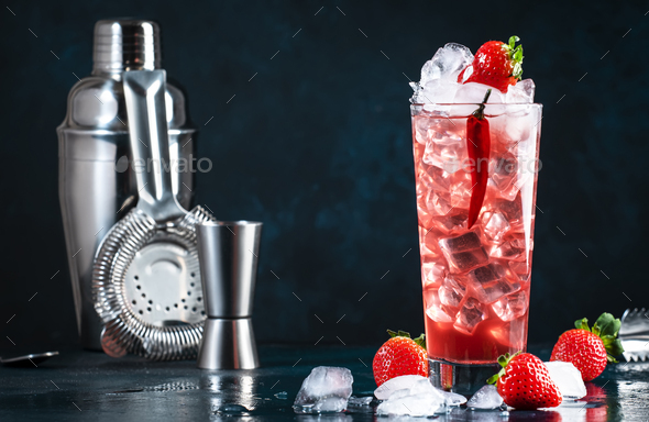 Oldboy alcoholic cocktail drink with vodka, grapefruit juice, strawberries, sugar, cinnamon - Stock Photo - Images