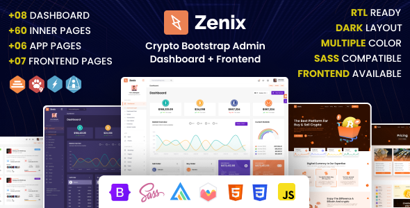Zenix - Crypto Bootstrap Admin Dashboard + FrontEnd