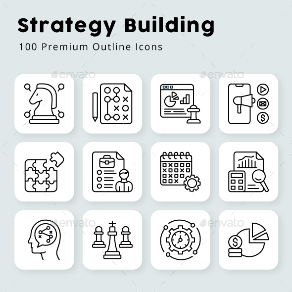Strategy Building Outline Icons