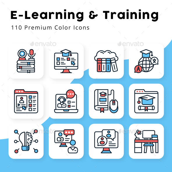 E Learning and Training Minimal Color Icons