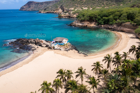 Aerial view of Tarrafal beach in Santiago island in Cape Verde - Cabo Verde - Stock Photo - Images