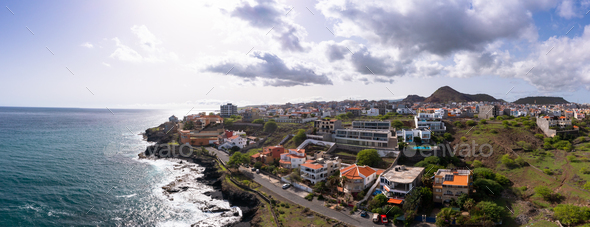 Aerial view of Cidadela in Praia  - Santiago - Capital of Cape Verde Islands - Cabo Verde - Stock Photo - Images
