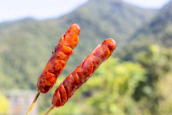 Taiwan famous local street food grill sausage - Stock Photo - Images