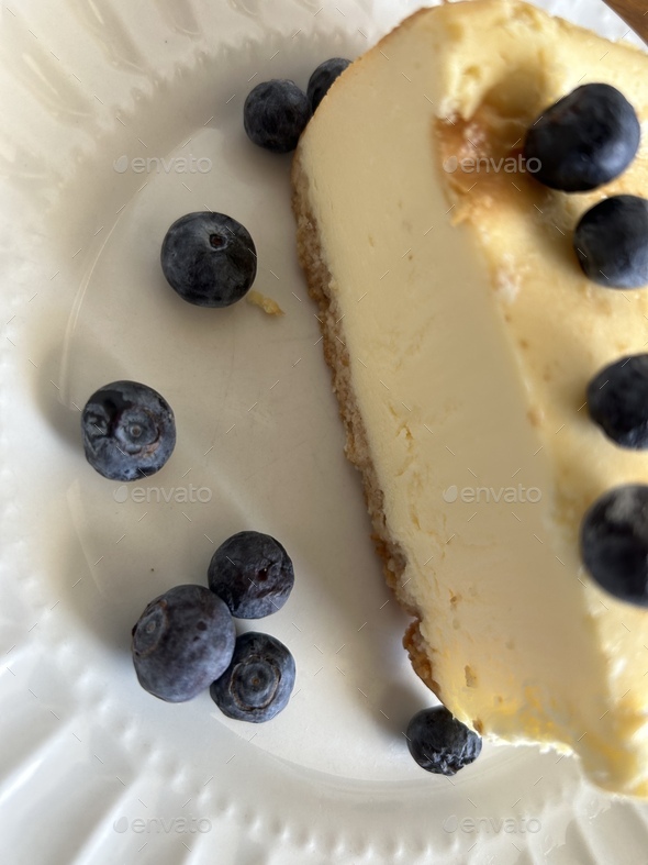 Closeup of blueberries on cheesecake  - Stock Photo - Images