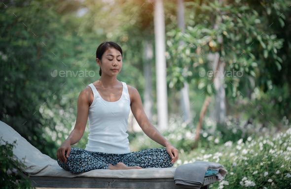 Beautiful Asian Model Wearing Bikini Swimming Suite Posing Yoga 