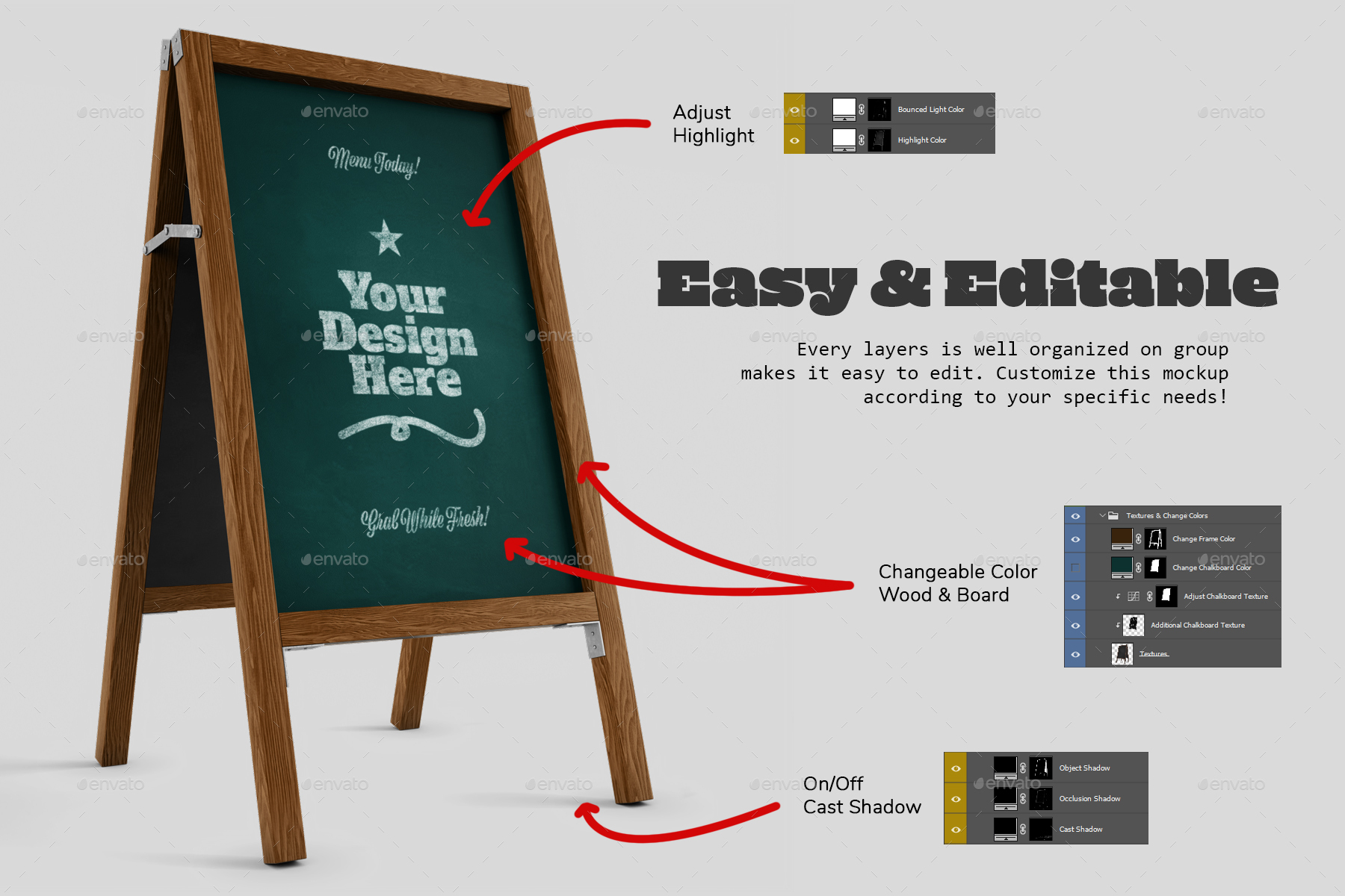 Chalkboard Standing Sign Board PSD Mockup Set, Graphics GraphicRiver