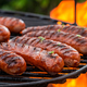 Hot sausage with spices on grill with fire in summer - PhotoDune Item for Sale