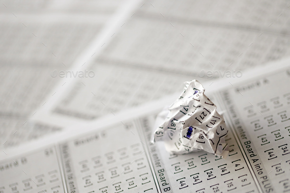 Crumpled lottery tickets as symbol of losing the lottery game. Unlucky gambling results. Misfortune - Stock Photo - Images