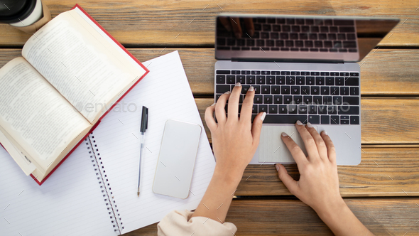 laptop, books and coffee