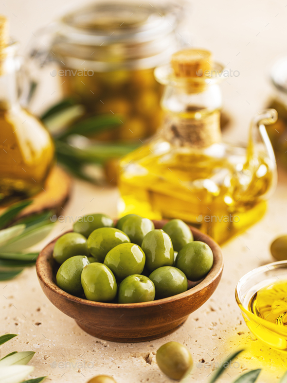 Olives in wooden bowl - Stock Photo - Images