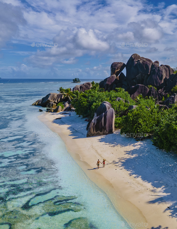 Anse Source D Argent Beach La Digue Island Seyshelles Drone Aerial View Of La Digue