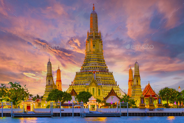 Wat Arun temple Bangkok during sunset in Thailand - Stock Photo - Images