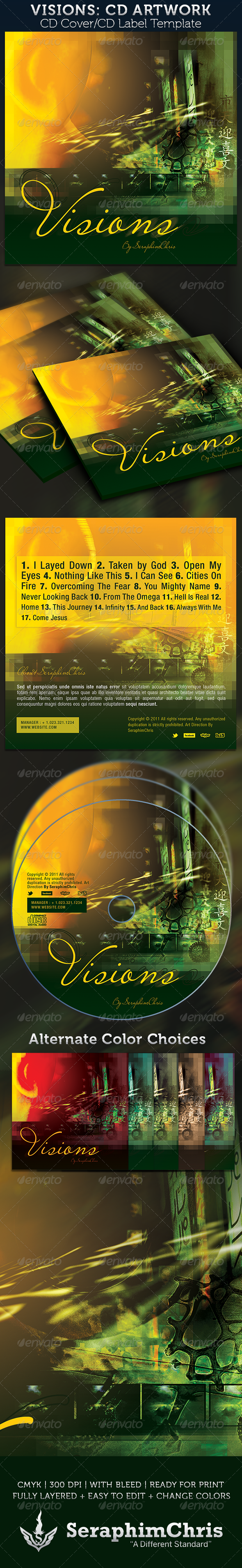 Visions CD Cover Artwork Template - CD & DVD Artwork Print Templates