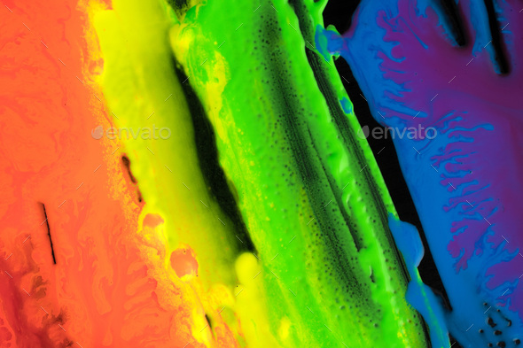 Multi-color paint drops and splotch on black background Stock Photo by ...