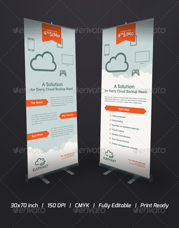 Elephant Cloud Roll-Up Banner - Signage Print Templates