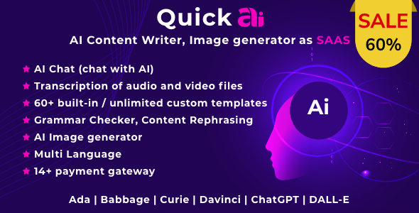 QuickAI OpenAI - AI Writing Assistant and Content Creator as SaaS
