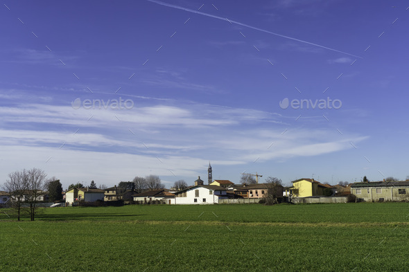 Rural landscape at winter in Pavia province - Stock Photo - Images