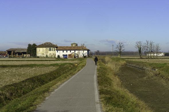 Cycleway along Naviglio di Bereguardo, Pavia province - Stock Photo - Images