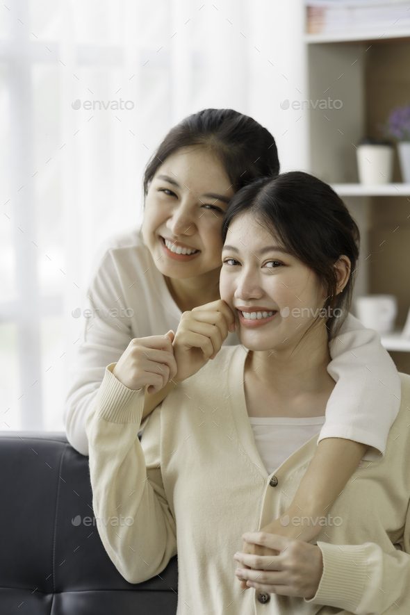 Asian Lesbian Couple Lgbtq Happy Two Young Asia Women Showing Love And Romance Together At 1855