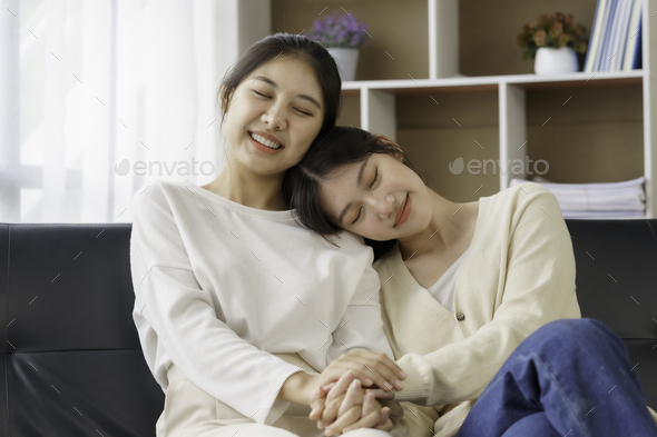 Asian Lesbian Couple Lgbtq Happy Two Young Asia Women Showing Love And Romance Together At 5057