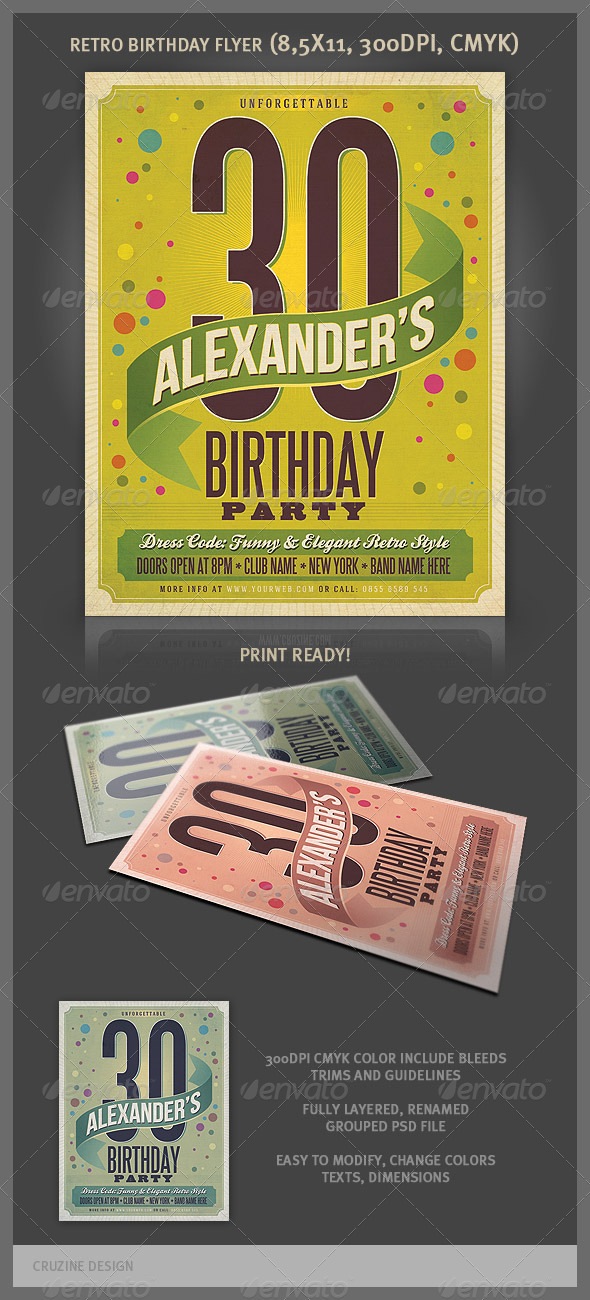 Retro Birthday Party Flyer - Clubs & Parties Events