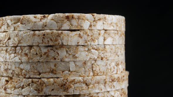 Dry Buckwheat crispbread round stack close up texture alt