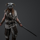 Barbaric northern warrior with long hairs and horned helmet - PhotoDune Item for Sale