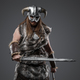 Antique viking swordsman with shield and horned helmet - PhotoDune Item for Sale
